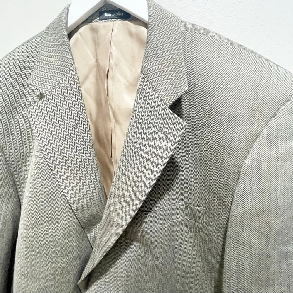 LAUREN RALPH LAUREN Men’s Brown Chevron Weave Wool Two Button Sport Coat Sz 46R
